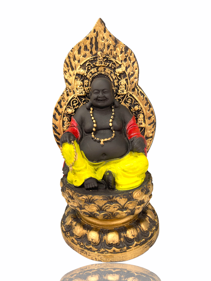 Laughing Buddha sitting on gold chair