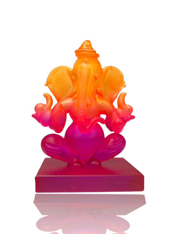 Colourful Frosted Glass Sri Ganesh ji Car Idol (Double Sided Tape Included)