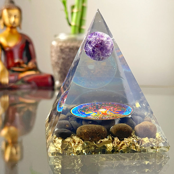 Amethyst Orgone Pyramid - Tree of Life