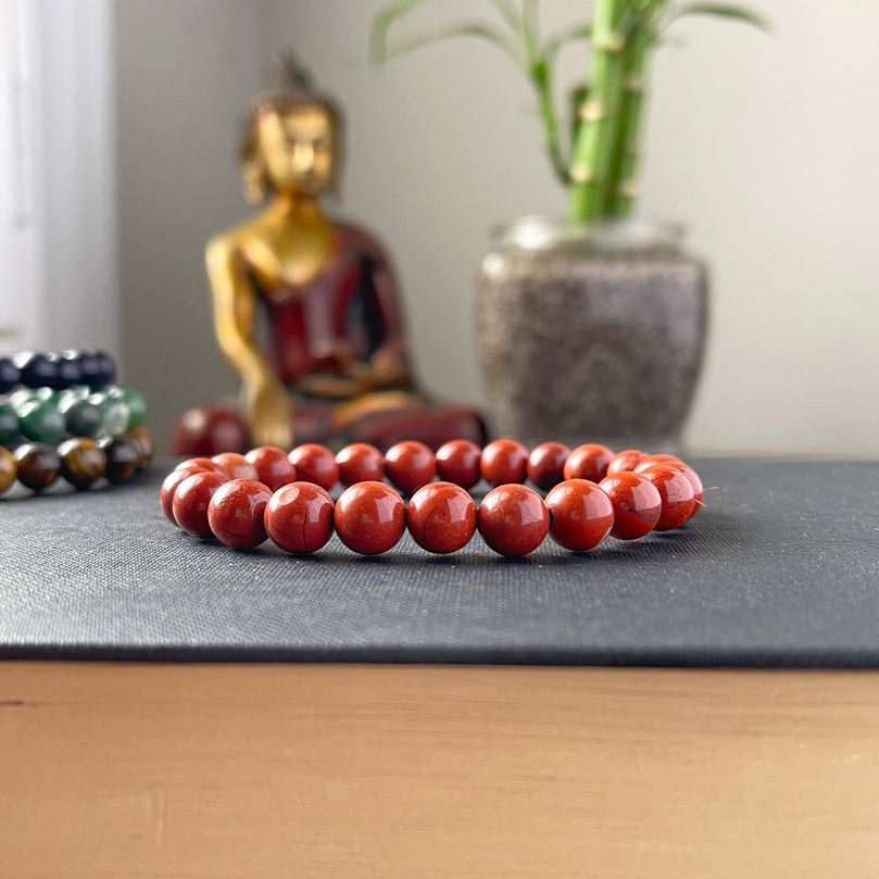 Geniune Natural Semi-Precious Red Jasper Bracelet