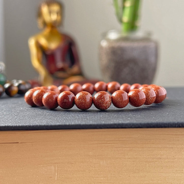 Genuine Natural Gemstone Red Goldstone Bracelet