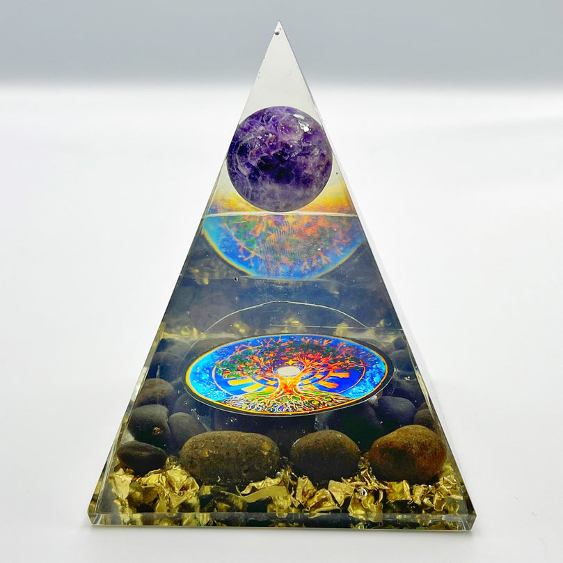 Tree of Life Amythest Ball Orgone Pyramid