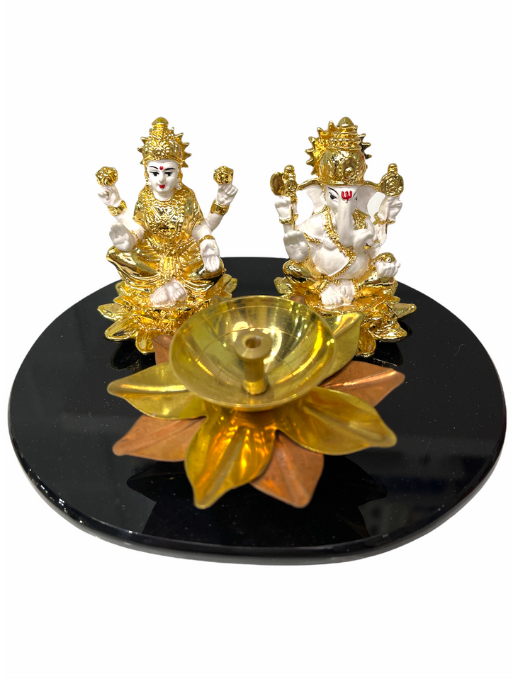 Sri Ganesh Ji & Lakshmi Maa Diya Gold Plated Gift