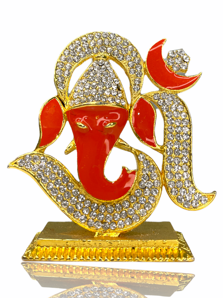 Crystal Studded Sri Ganesh ji Om Car Idol (Double Sided Tape Included)