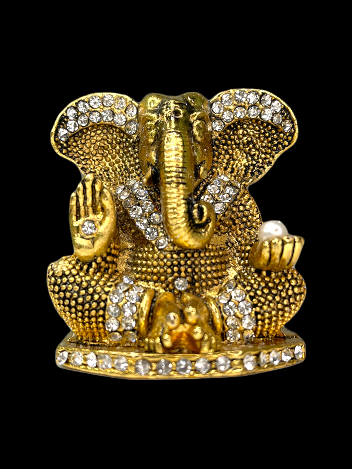 Gold & Crystal Sri Ganesh ji Car Idol (Double Sided Tape Included
