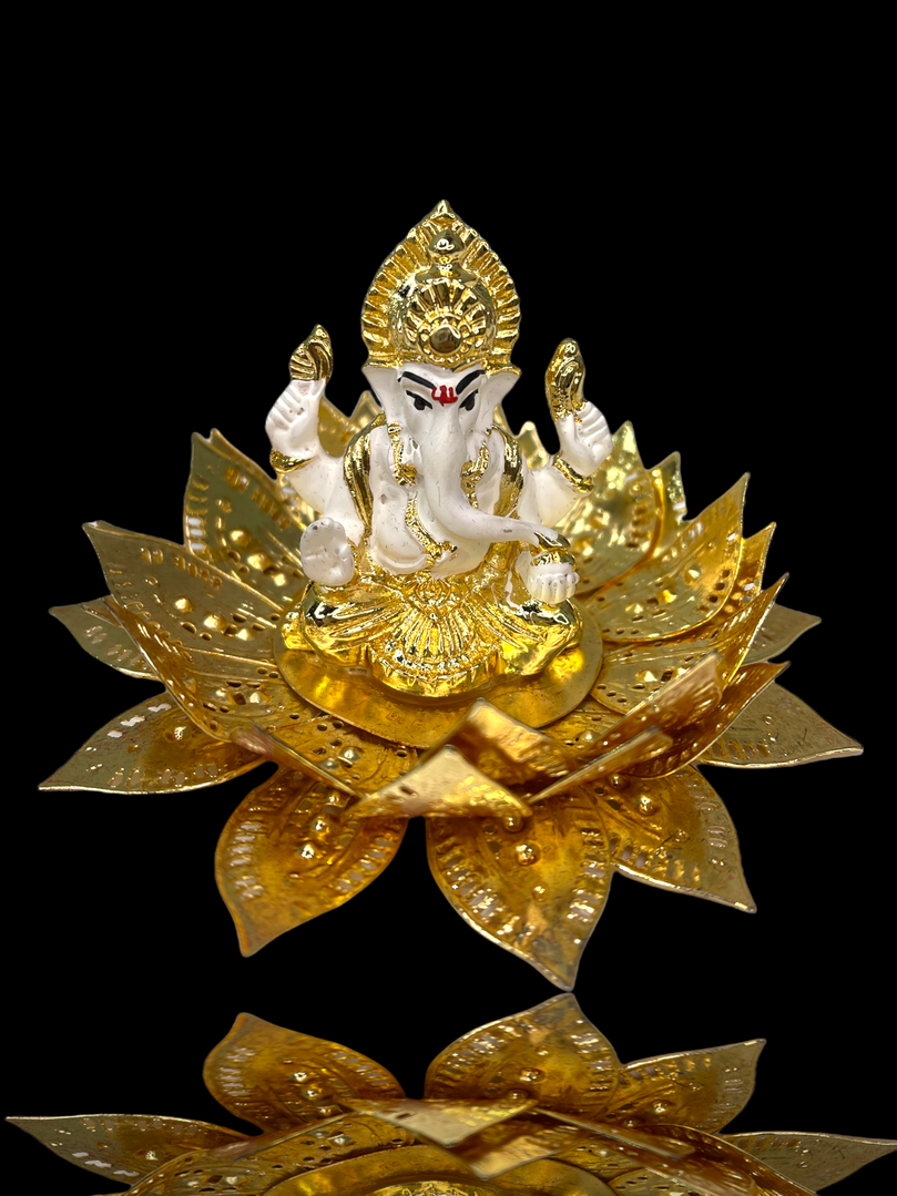 Sri Ganesh Ji & Lakshmi Maa on Lotus Gold Plated Gift Box