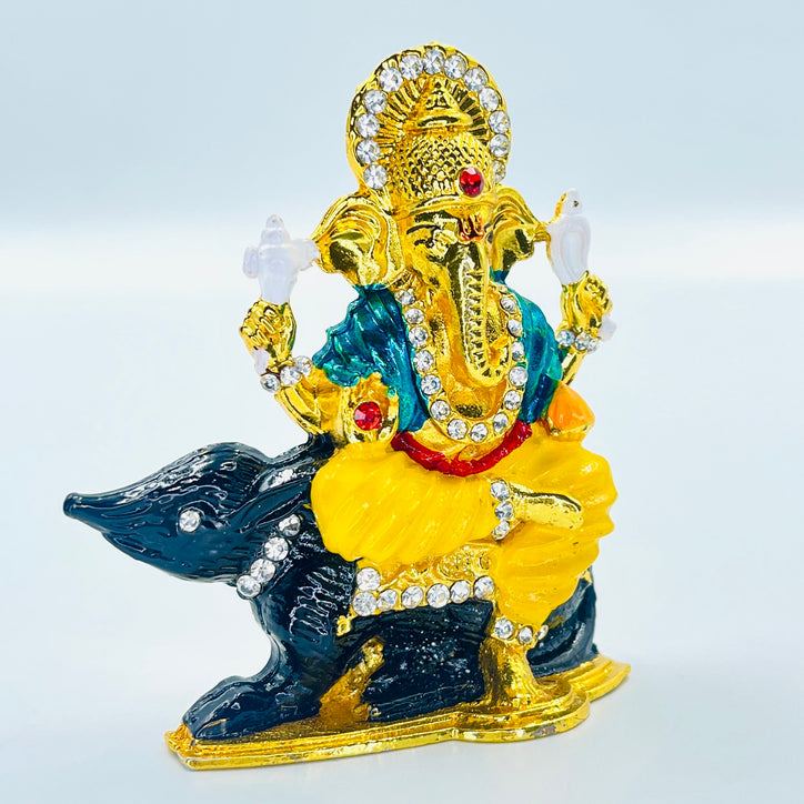 Ganesh Ji Ganapati on Mouse Car Dashboard Idol (Double Sided Tape Included) | Hindu God Statue Murti | Gift on Ganesh Chaturthi & Diwali
