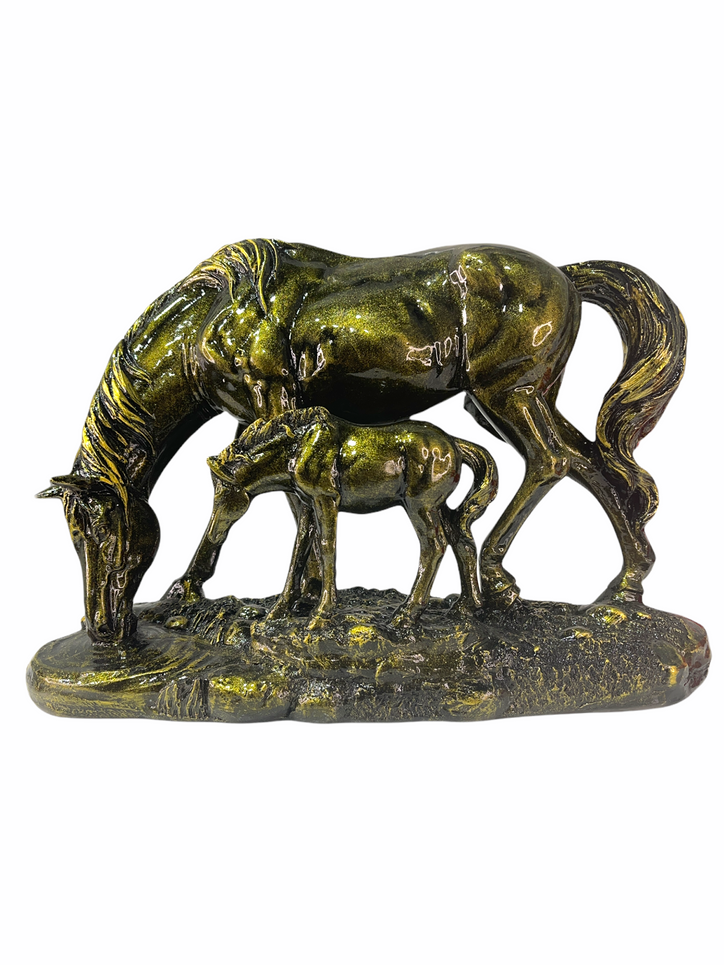 Mother & Child Horse Drinking Water Sculpture