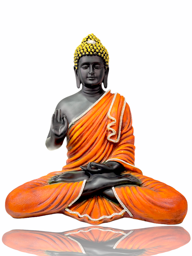 Orange & Black Crystal Studded Buddha Cross Legged