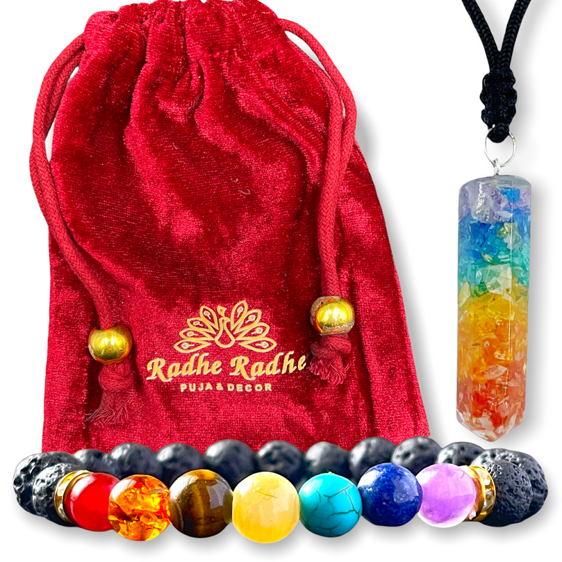 Genuine Natural Semi-Precious 7 Chakra & Lava Rock Stone Bracelet