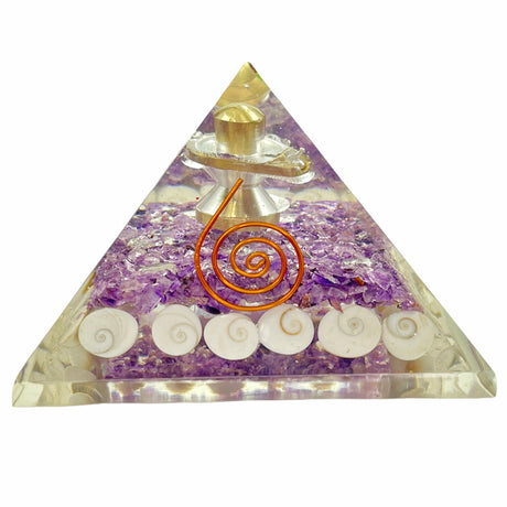 Amethyst Shliving Orgone (Orgonite) Pyramid with Natural Healing Gomati Chakra Stones | For Health, Wealth, Prosperity