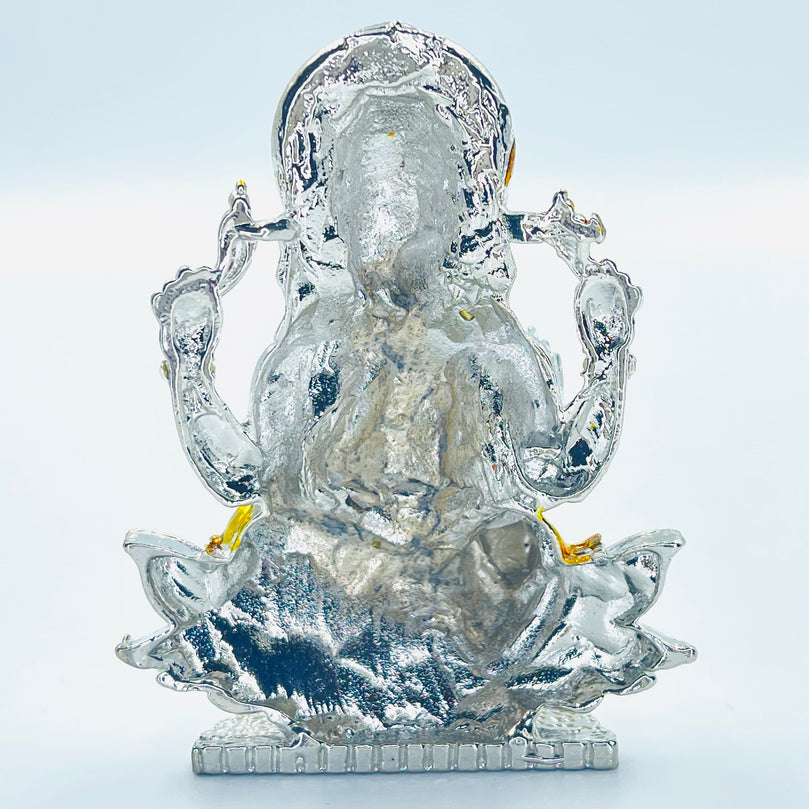 Car Dashboard Idol Collection (Silver Ganesha Seated on Lotus - Silver & Gold)