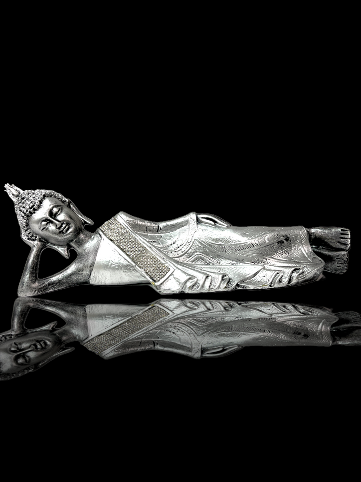 Silver Crystal Studded Buddha Laying Down