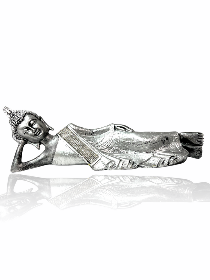 Silver Crystal Studded Buddha Laying Down
