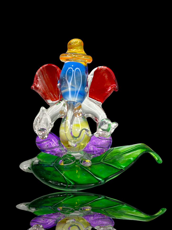Colourful Glass Ganeshji on Leaf