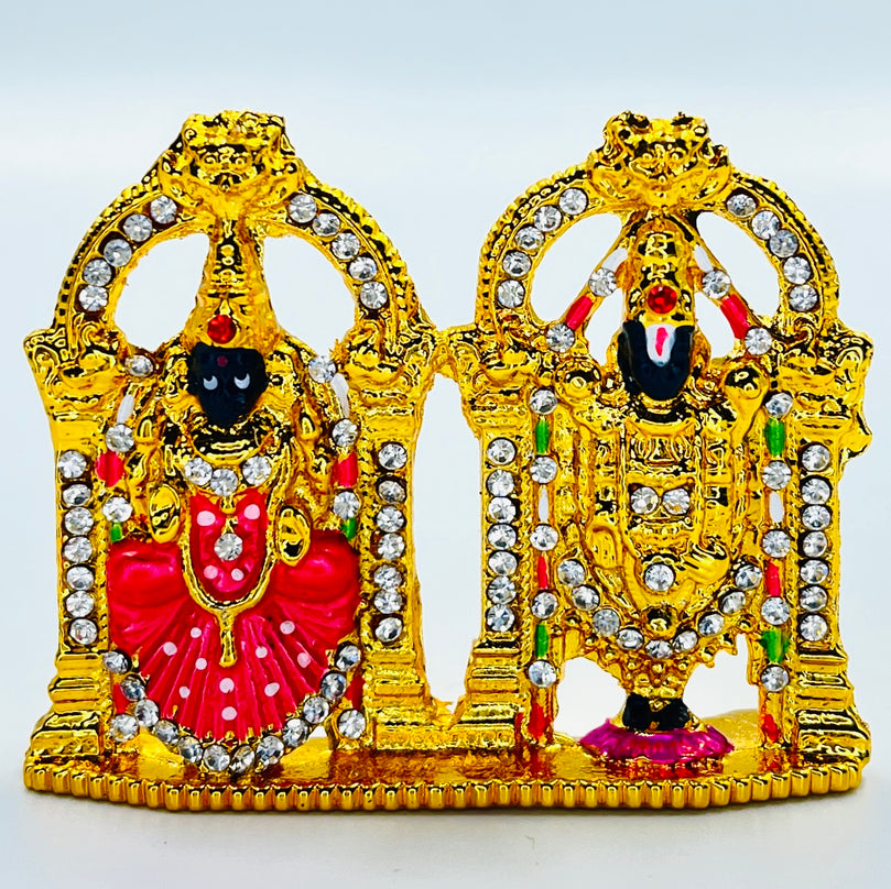 Lord Tirupati Balaji/Venkateswara & Lakshmi Ma Car Dashboard Idol (Double Sided Tape Included) | Hindu God Statue Murti | Gift on Diwali & SatyaNarayana Pooja