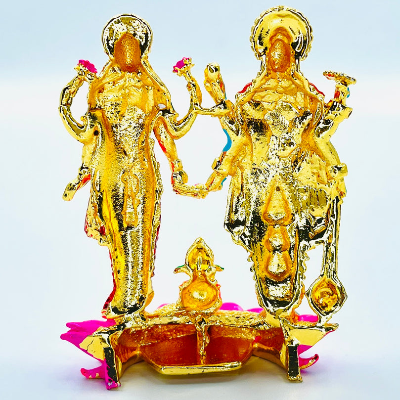 Vishnu Lakshmi Laxmi on Lotus Car Dashboard Idol (Double Sided Tape Included) | Hindu God Statue Murti, Gift on Diwali & SatyaNarayana Pooja