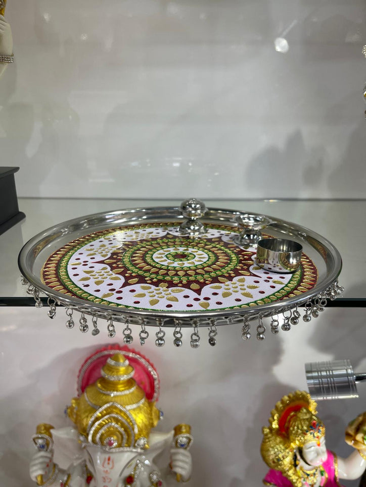 Red Puja Thali with Ghungaroo (Steel Tray)