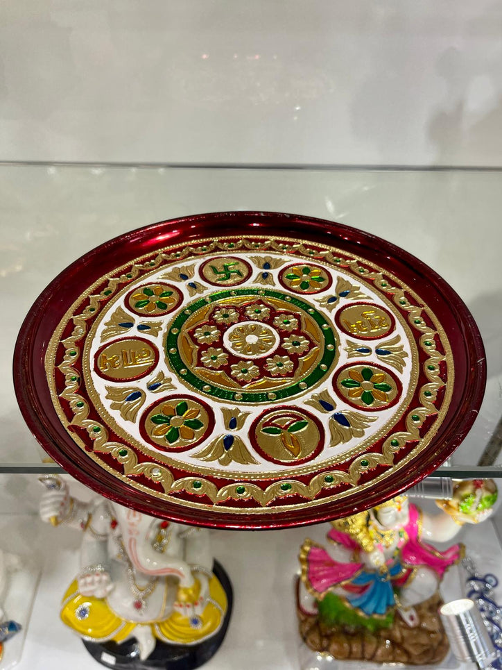 Red Puja Thali (Steel Tray)
