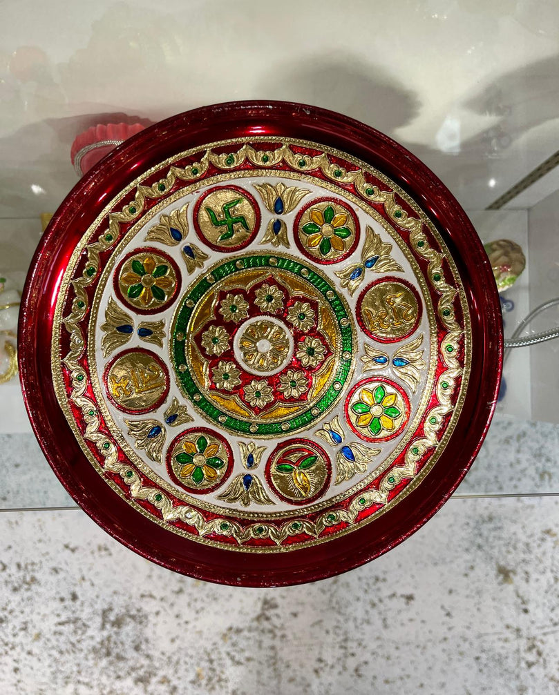 Red Puja Thali (Steel Tray)