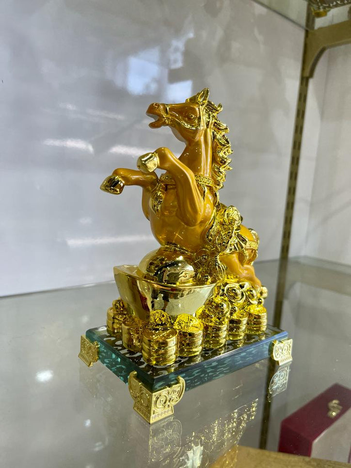 Golden Horse Standing on glass base