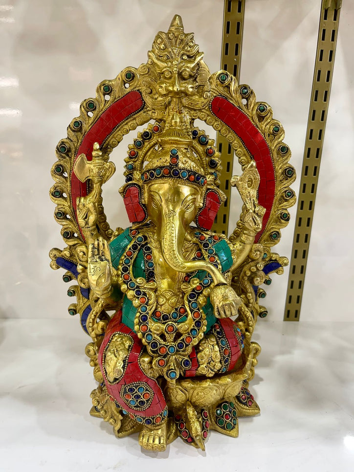 Brass Ganesh Ji with Stonework