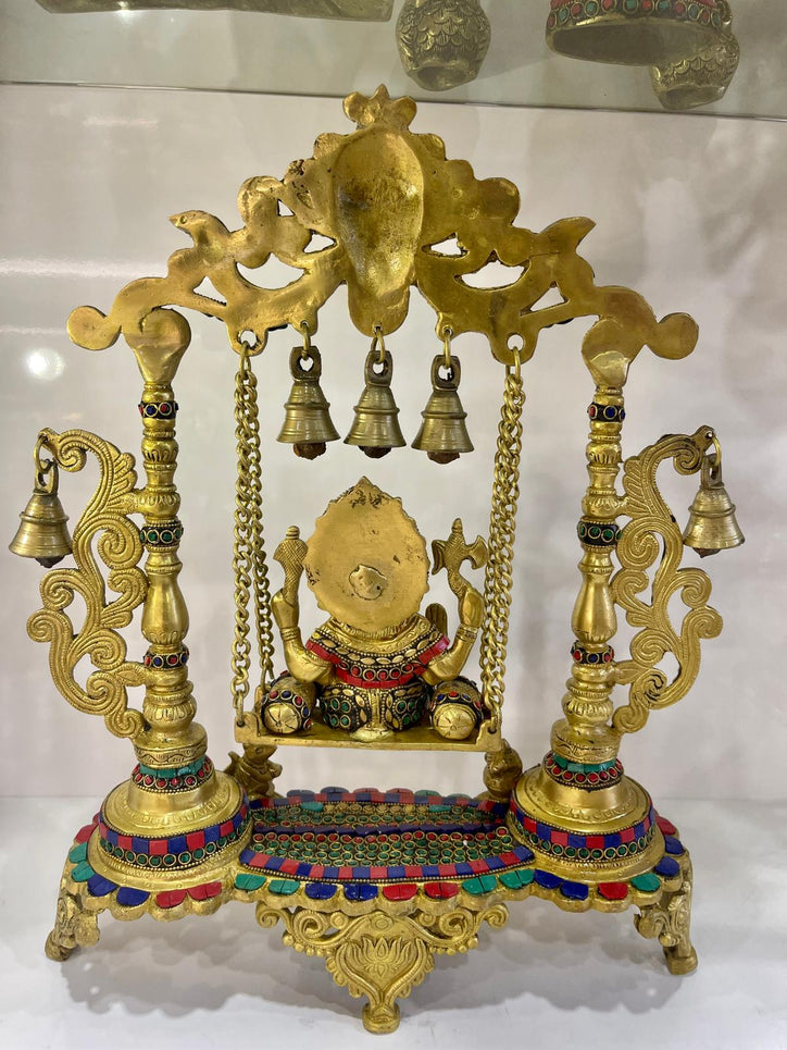 Brass Ganesh Ji on Swing with Stonework