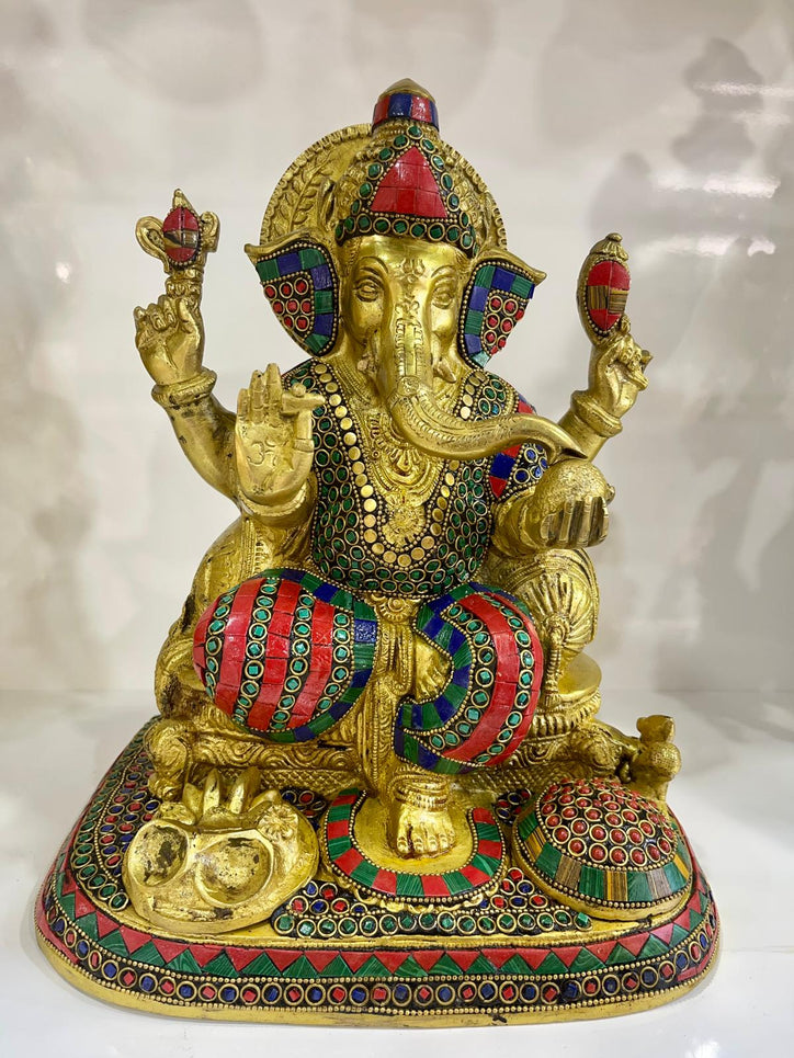 Brass Ganesh Ji with Stonework