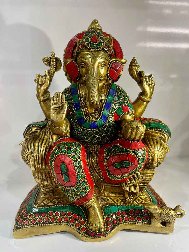 Brass Ganesh Ji with Stonework