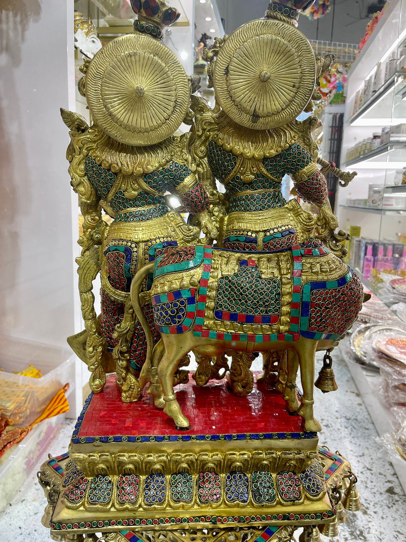 Shri Radha Shri Krishna & Gau Mata with Stonework (without stand)
