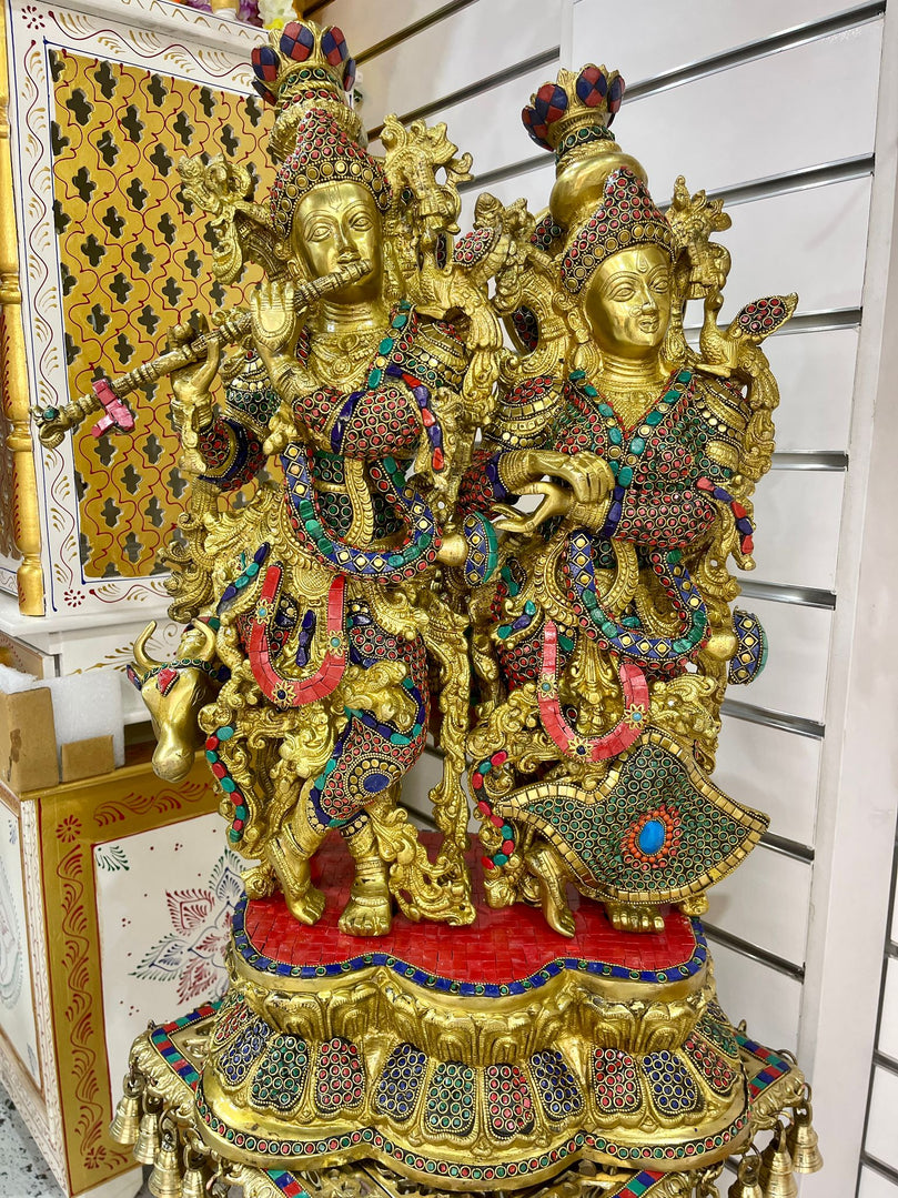Shri Radha Shri Krishna & Gau Mata with Stonework (without stand)