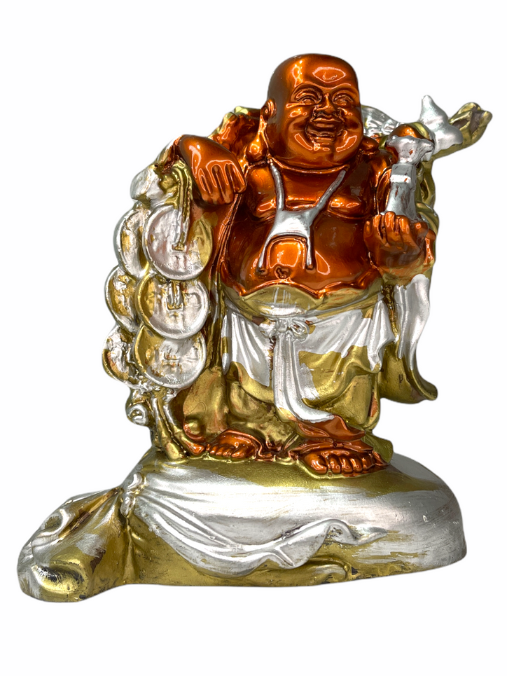 Red, Gold & Silver Laughing Buddha with Coins