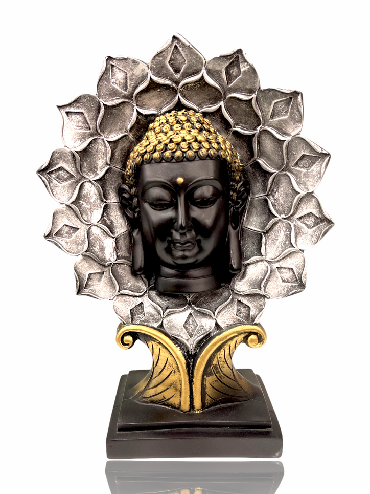Buddha Head in Flower on pedestal