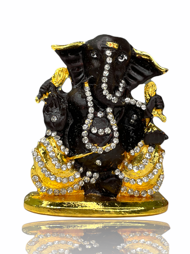 Colourful Crystal Studded Sri Ganesh Ji Car Idol ( Double Sided Tape Included)