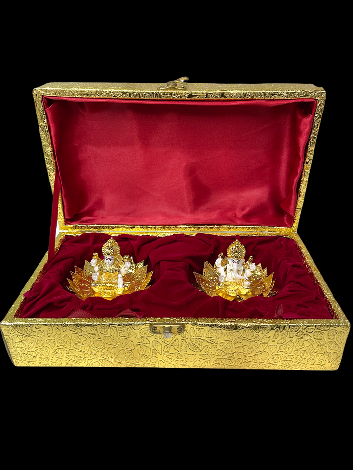 Sri Ganesh Ji & Lakshmi Maa on Lotus Gold Plated Gift Box
