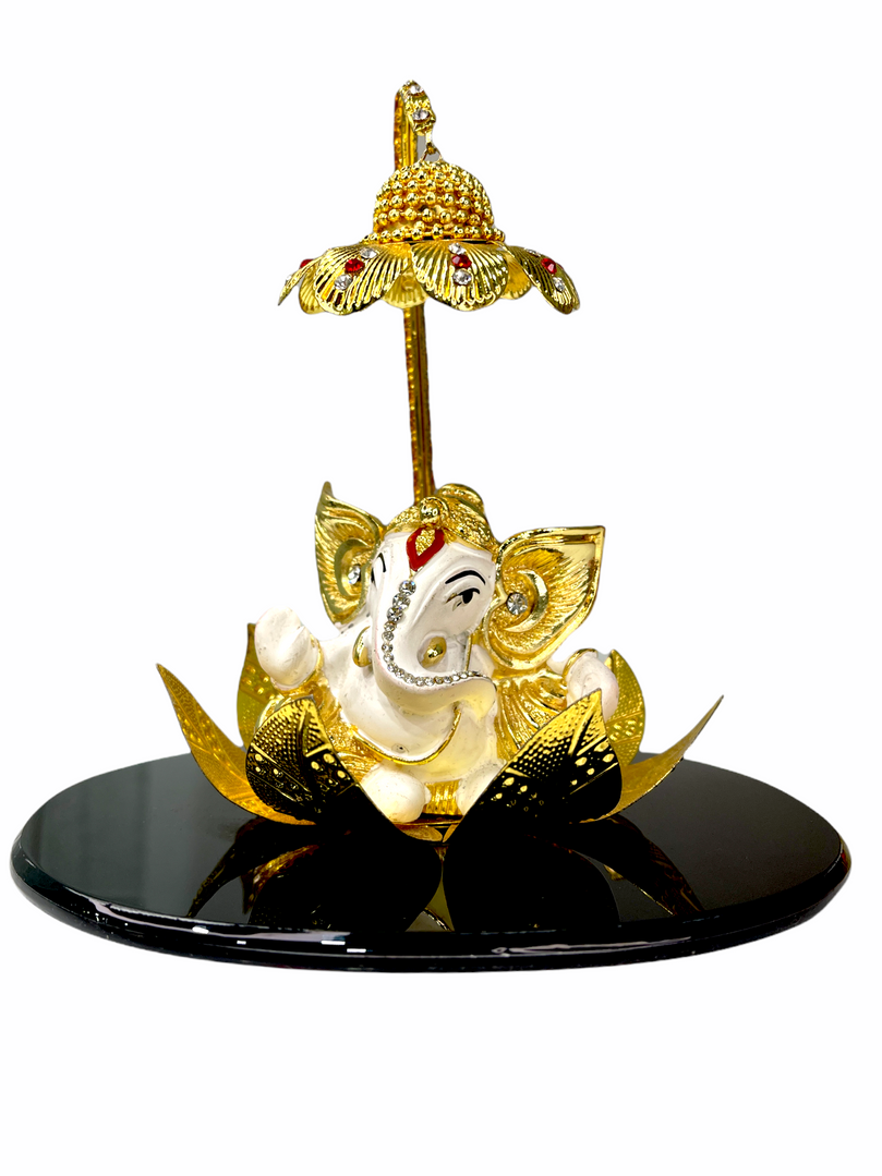 Sri Ganesh Ji Sitting on Lotus with Chattar Gold Plated Gift