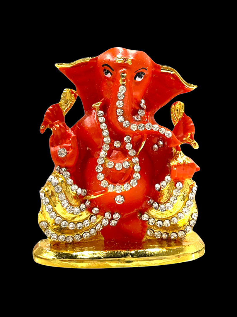 Colourful Crystal Studded Sri Ganesh Ji Car Idol ( Double Sided Tape Included)