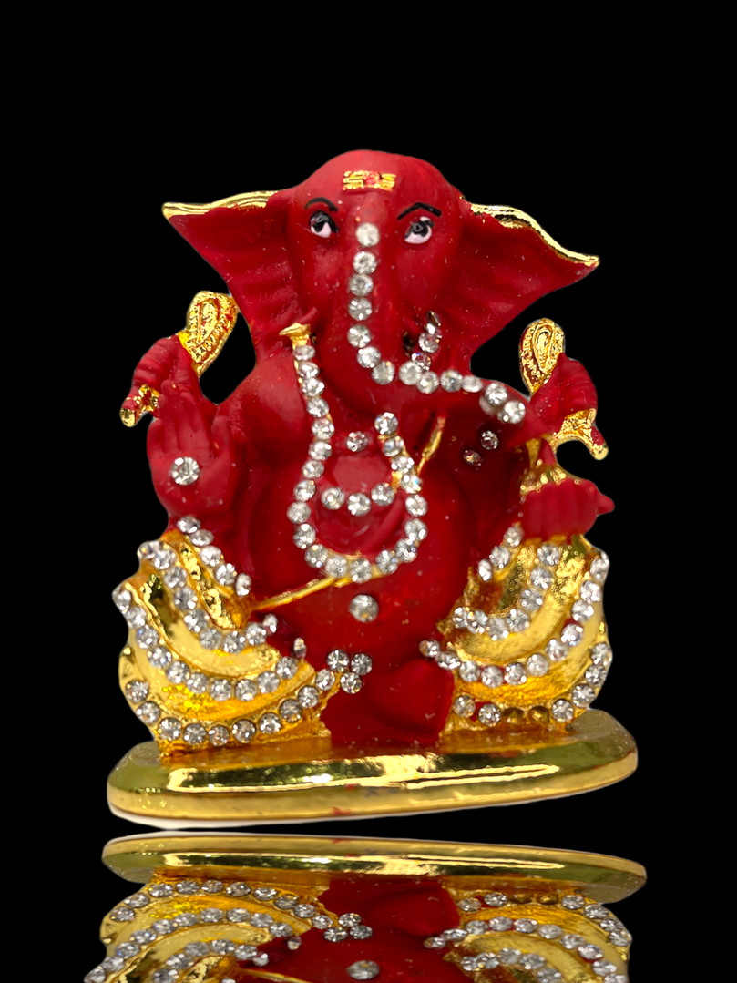 Colourful Crystal Studded Sri Ganesh Ji Car Idol ( Double Sided Tape Included)