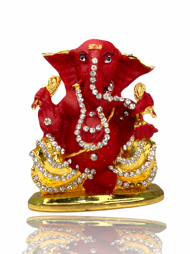 Colourful Crystal Studded Sri Ganesh Ji Car Idol ( Double Sided Tape Included)