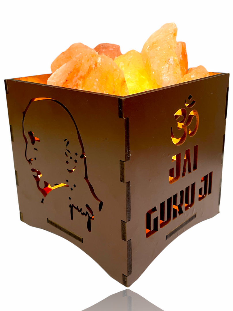 Jai Guru Ji Natural Himalayan Pink Rock Salt Lamp | (6” x 6” x 6”) | Spiritual Gift for Special Ocassion, Christmas, and Birthdays | Boost Mood, Improve Sleep, Breathe Better, Calm Allergies | Bedroom Night Light | Handcrafted Wood Frame, 2.0kg Salt