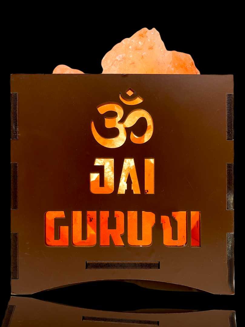 Jai Guru Ji Natural Himalayan Pink Rock Salt Lamp | (6” x 6” x 6”) | Spiritual Gift for Special Ocassion, Christmas, and Birthdays | Boost Mood, Improve Sleep, Breathe Better, Calm Allergies | Bedroom Night Light | Handcrafted Wood Frame, 2.0kg Salt