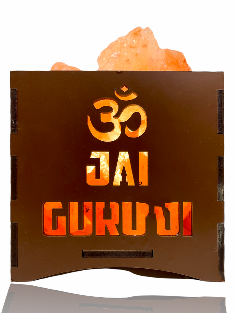 Jai Guru Ji Natural Himalayan Pink Rock Salt Lamp | (6” x 6” x 6”) | Spiritual Gift for Special Ocassion, Christmas, and Birthdays | Boost Mood, Improve Sleep, Breathe Better, Calm Allergies | Bedroom Night Light | Handcrafted Wood Frame, 2.0kg Salt