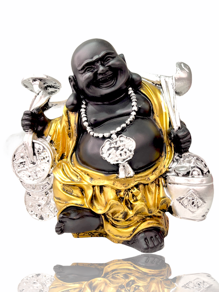 Black & Gold Buddha carrying Silver coins