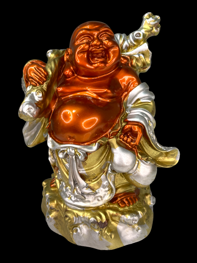 Red, Gold & Silver Laughing Buddha with Branch & Drink
