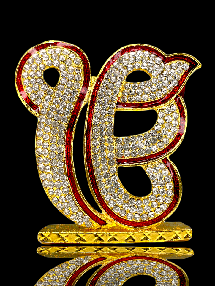 Crystal Studded Ek/Ik Onkar Car Dashboard Statue (Double Sided Tape Included)