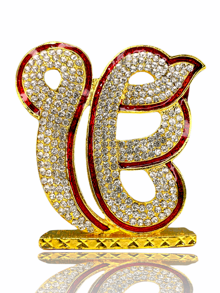 Crystal Studded Ek/Ik Onkar Car Dashboard Statue (Double Sided Tape Included)