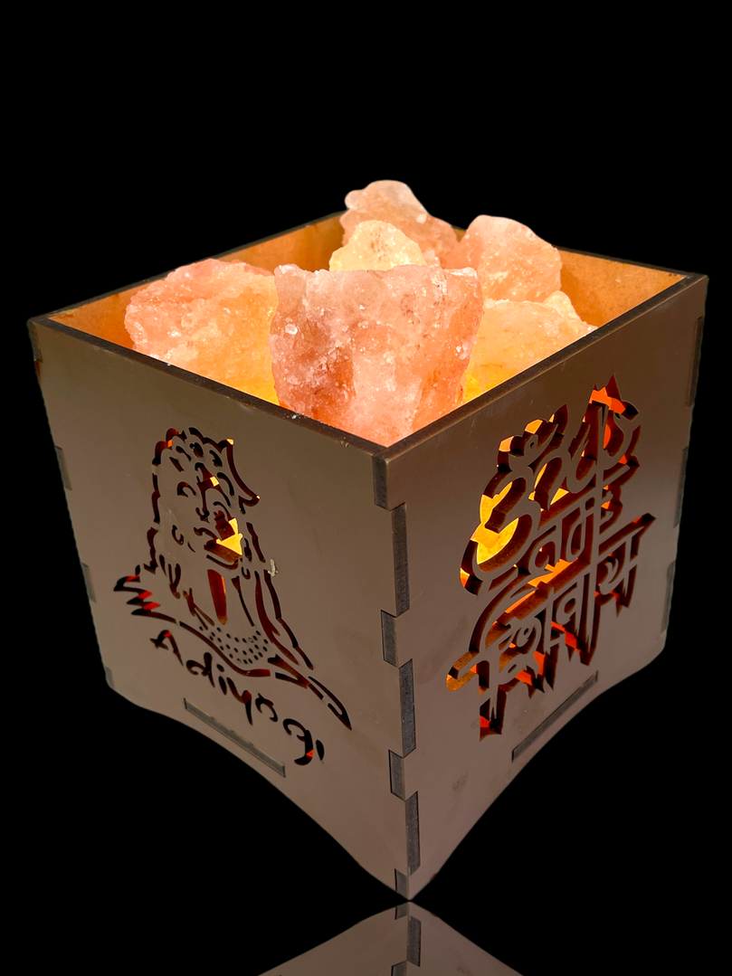 Adiyogi Shiva Natural Himalayan Pink Rock Salt Lamp | (6” x 6” x 6”) | Spiritual Gift for Shivratri, Christmas, and Birthdays | Boost Mood, Improve Sleep, Breathe Better, Calm Allergies | Shiv Ji Night Light | Handcrafted Wood Frame, 2.0kg Salt