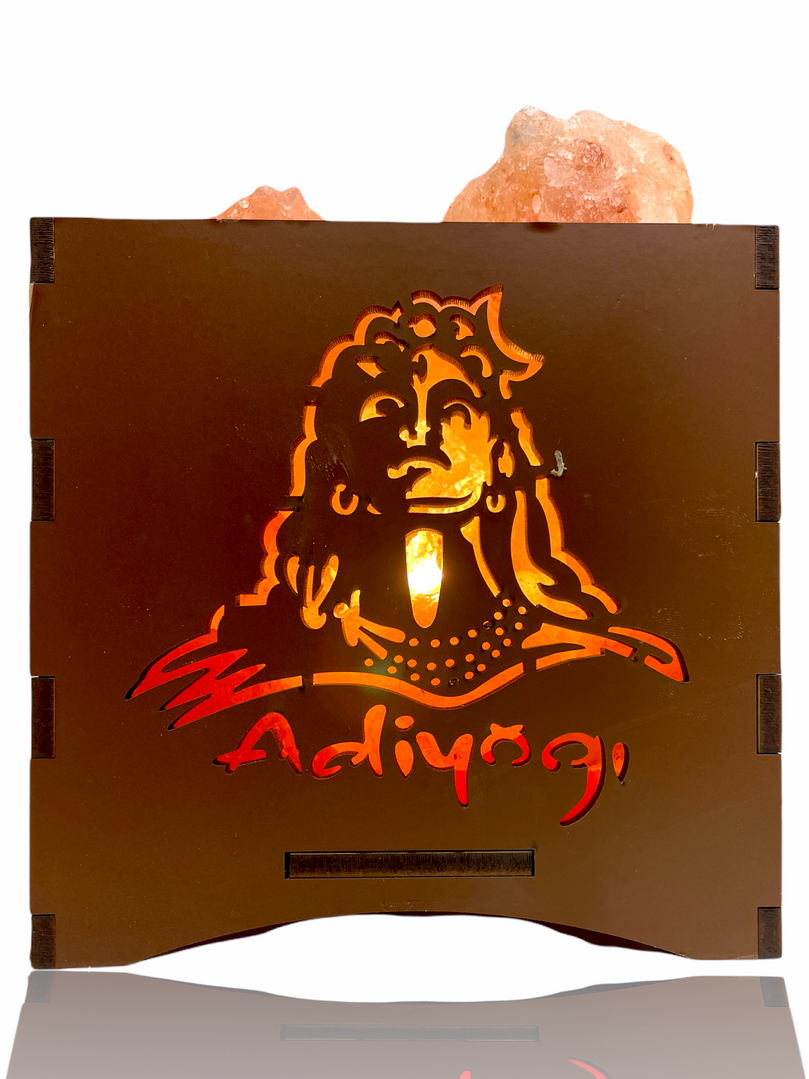 Adiyogi Shiva Natural Himalayan Pink Rock Salt Lamp | (6” x 6” x 6”) | Spiritual Gift for Shivratri, Christmas, and Birthdays | Boost Mood, Improve Sleep, Breathe Better, Calm Allergies | Shiv Ji Night Light | Handcrafted Wood Frame, 2.0kg Salt