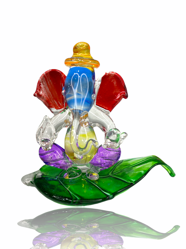 Colourful Glass Ganeshji on Leaf