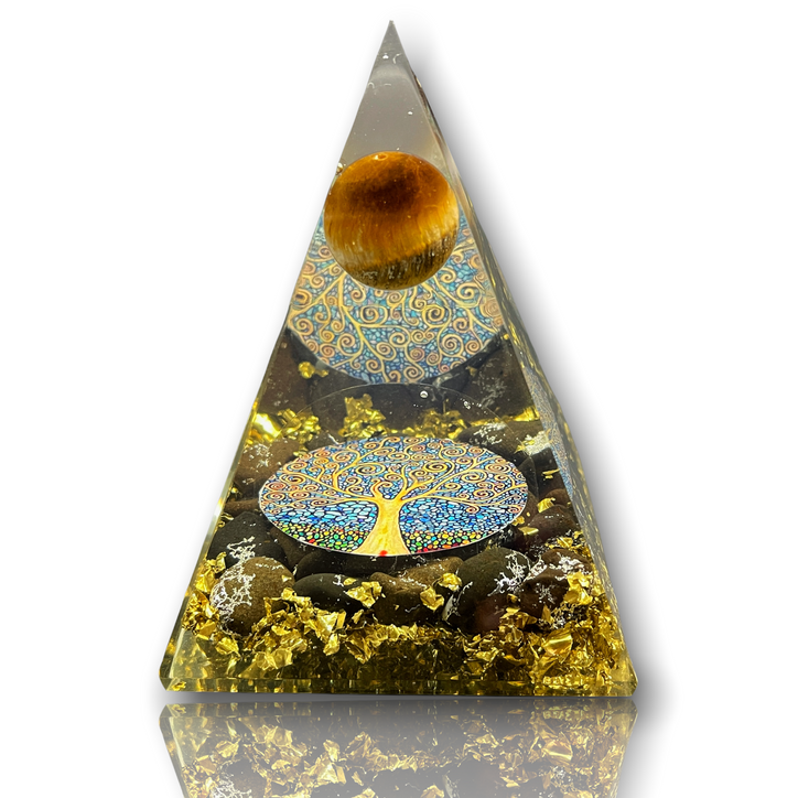 Tiger Eye Tree of Life Orgone Pyramid